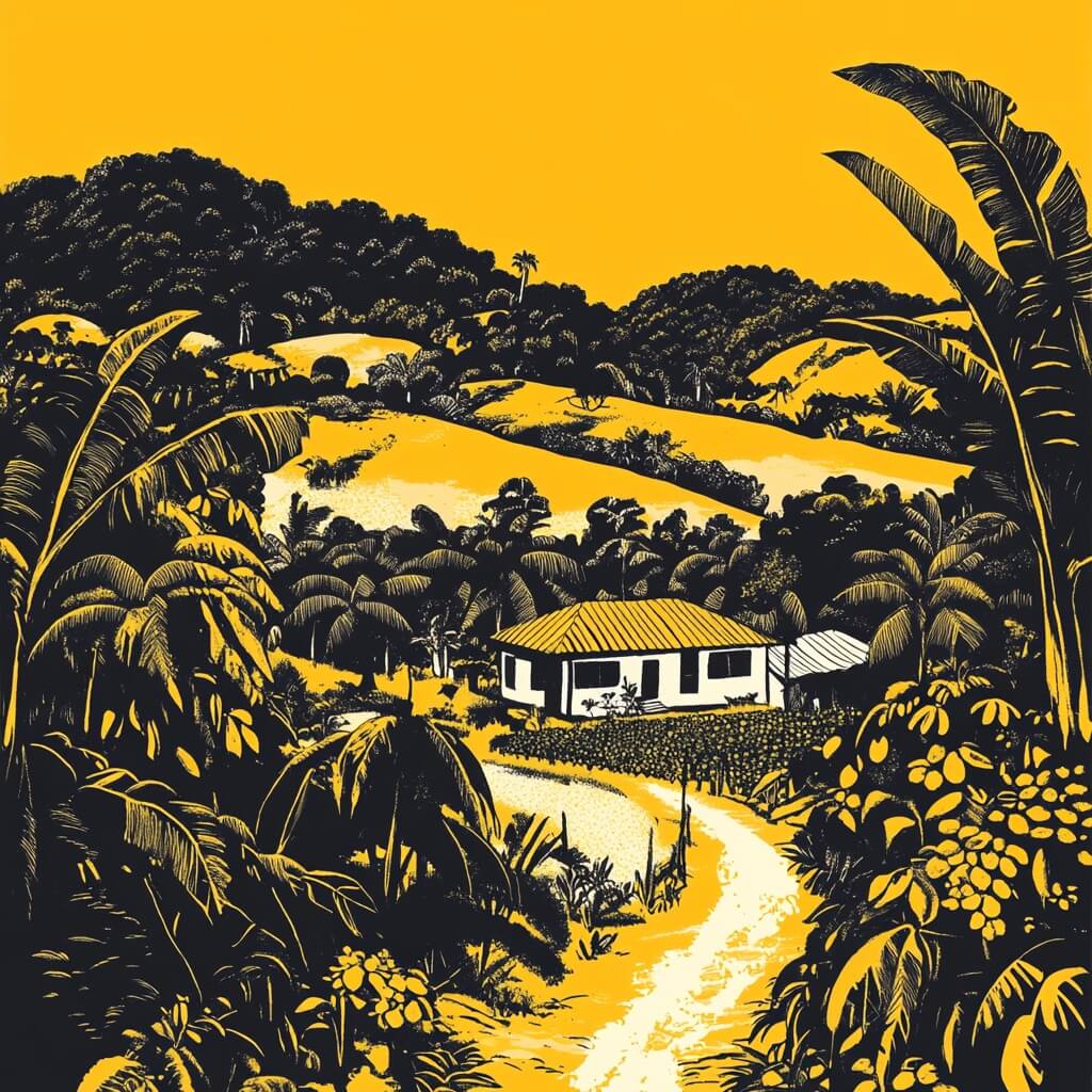 Brazil El Dorado Coffee Farm Black Yellow Graffiti Illustration