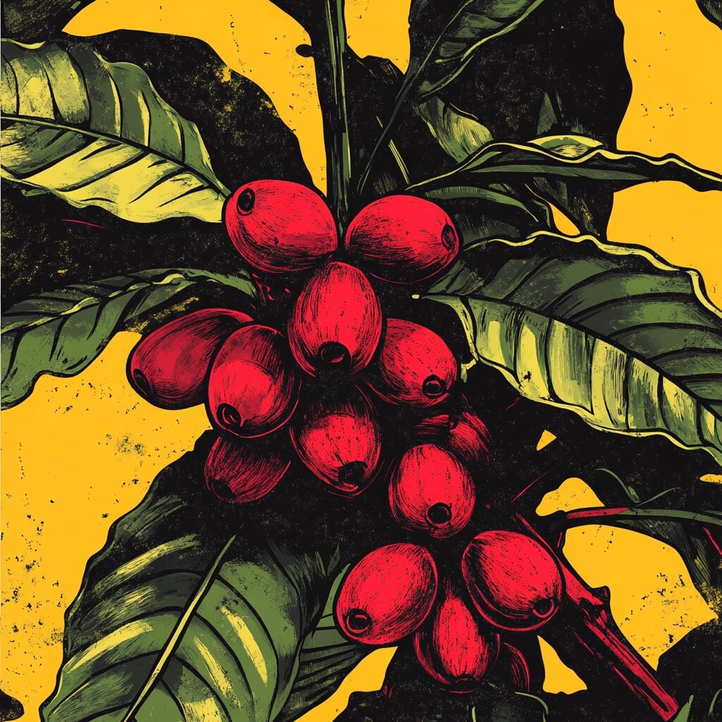 Red Catuai Coffee Bean Varietal Black Yellow Graffiti Illustration